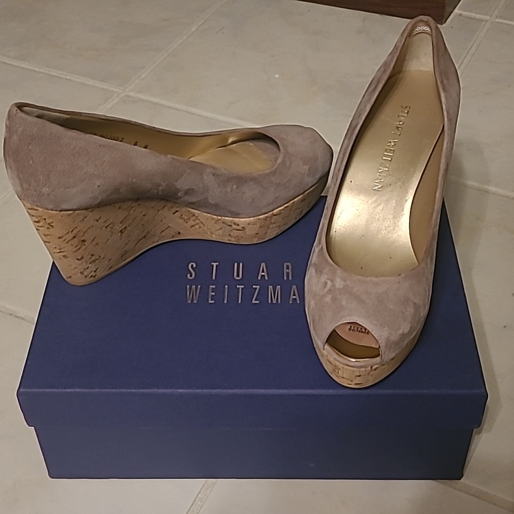 Stuart Weitzman Anna Cork Platform Wedges size 8